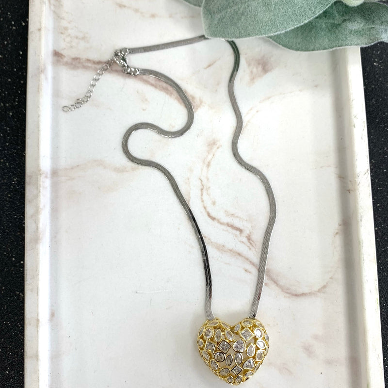 Two Tone Quartz Heart Necklace