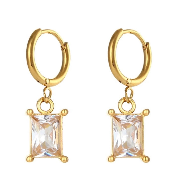 Clear Rec Baguette Gold Earrings