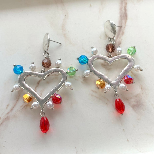 Colorful Hearts Silver Earrings