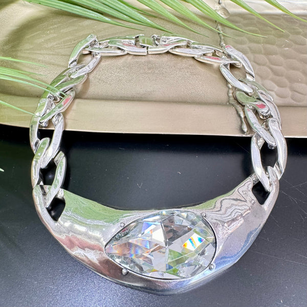 Clear Stone Choker Silver Necklace