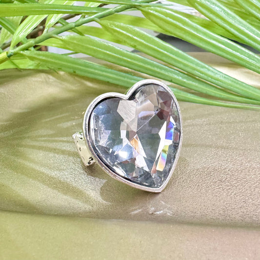 Gem Stone Heart Silver Ring