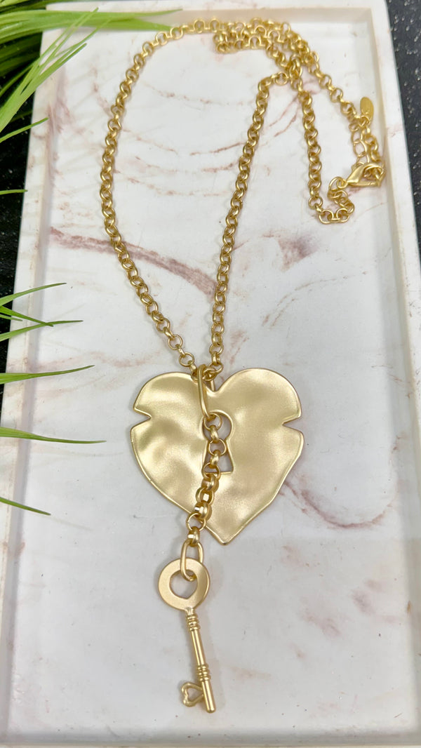 Lock Heart With Key Gold Necklace