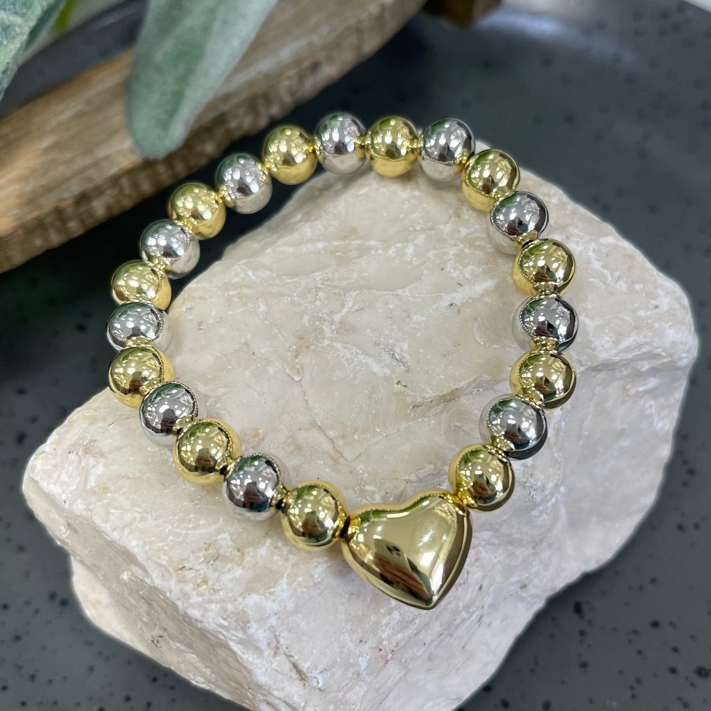 Two Tone Globe Heart Gold Bracelet