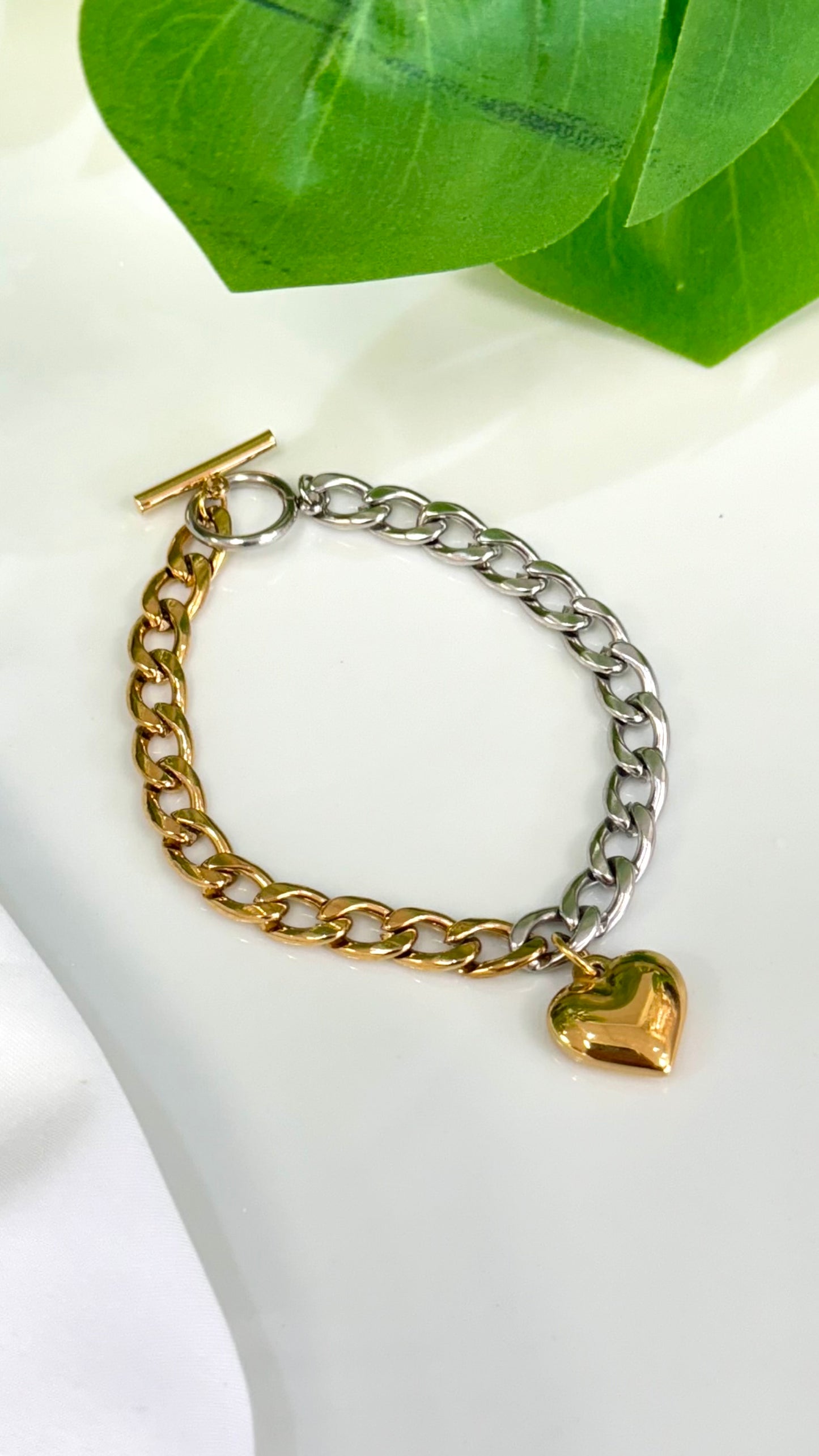 Half and Half Heart Pendant Bracelet