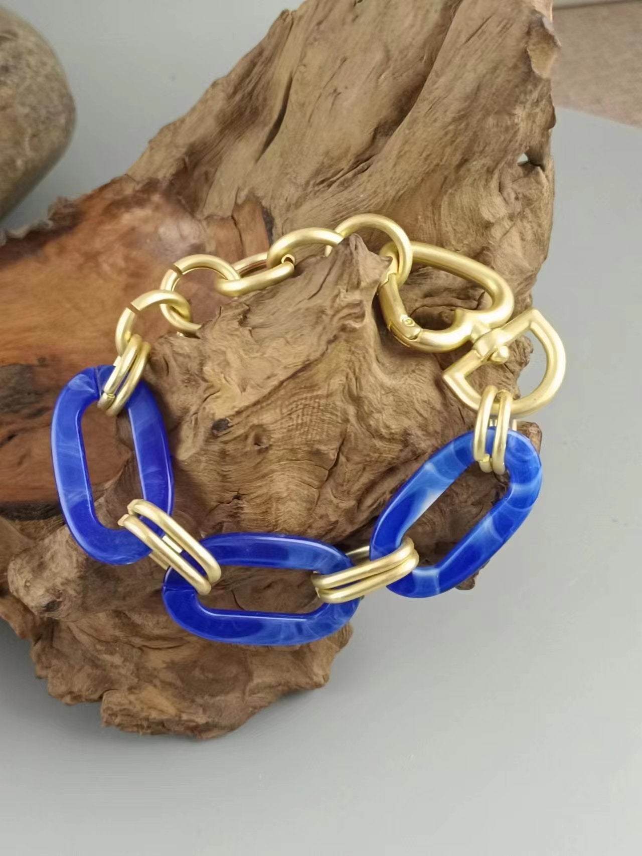 Blue Acrylic Chain Gold Bracelet