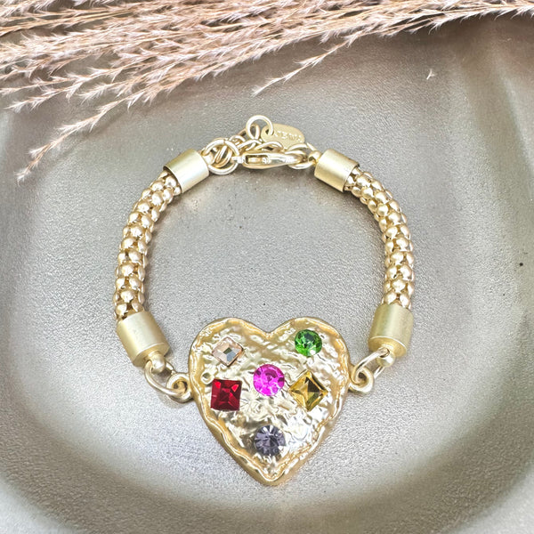 Multi Color Quartz Heart Gold Bracelet