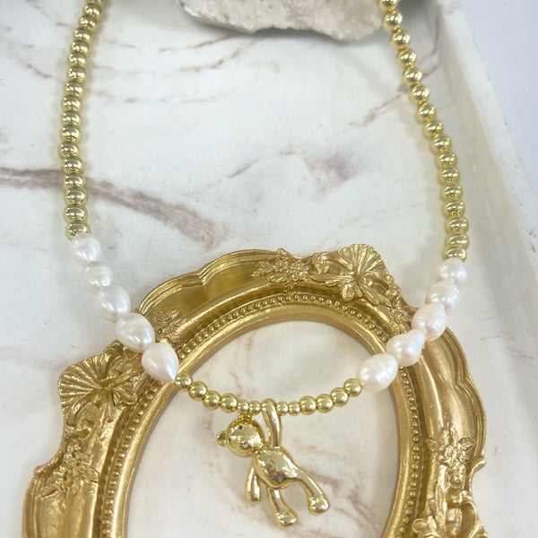 Pearls and Gold Necklace With Teddy