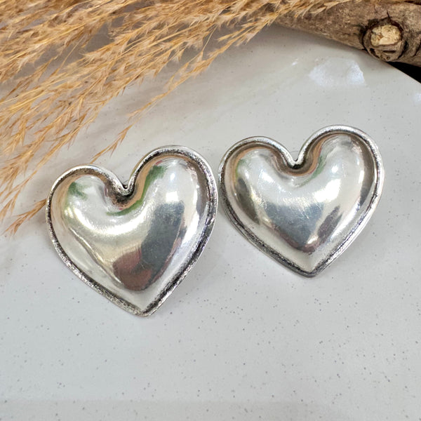 Plain Mid Heart Silver Earrings