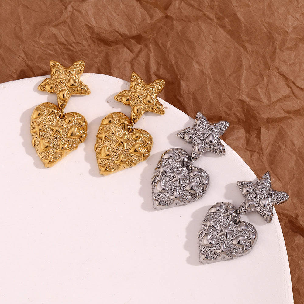 Star and Heart Gold Earrings