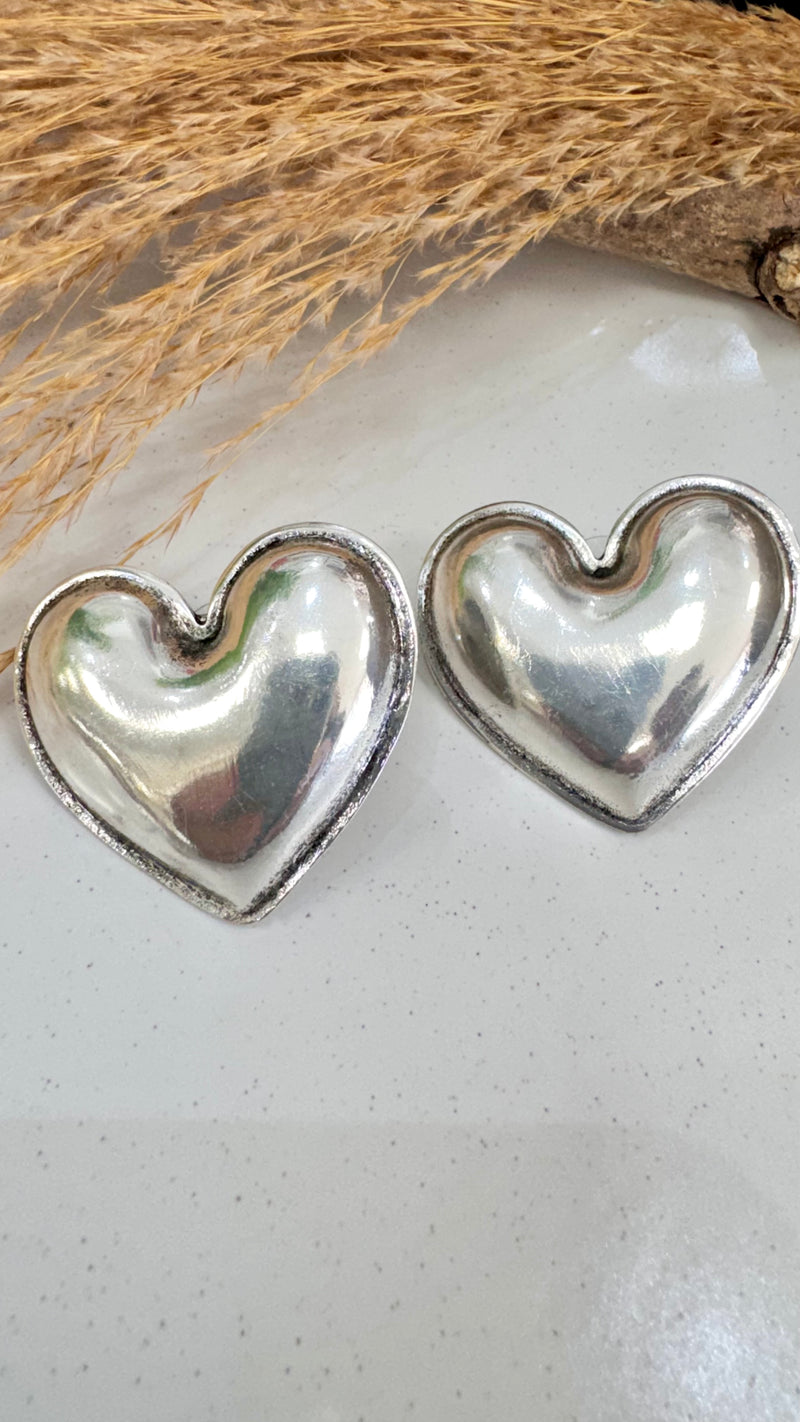 Plain Mid Heart Silver Earrings