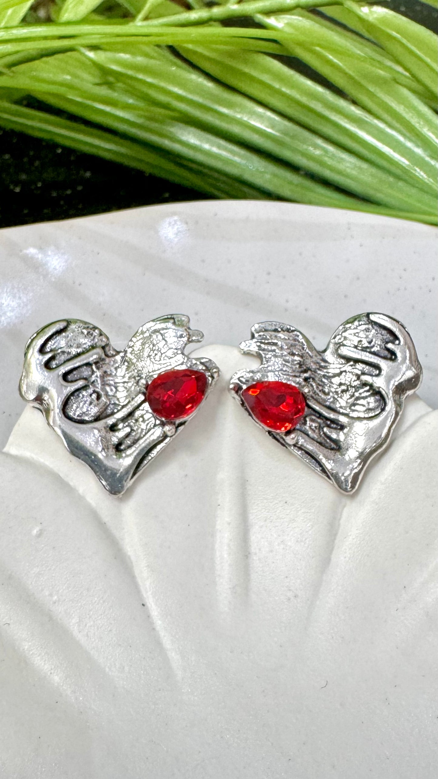 Red Quartz Heart Silver Earrings