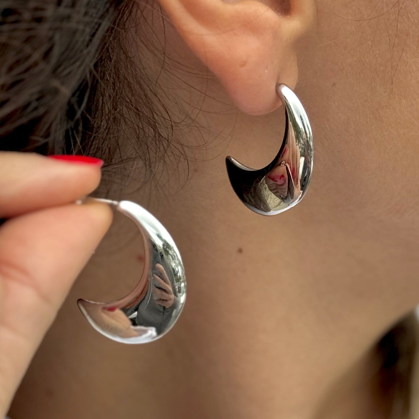 Half Moon Silver Earrings