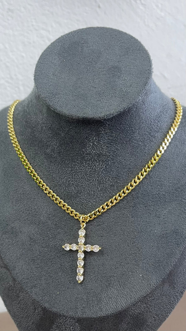 Cuban Chain With Clear Stone Cross