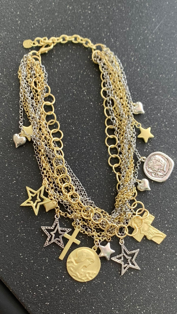 Multi Charms Two Tone Necklace