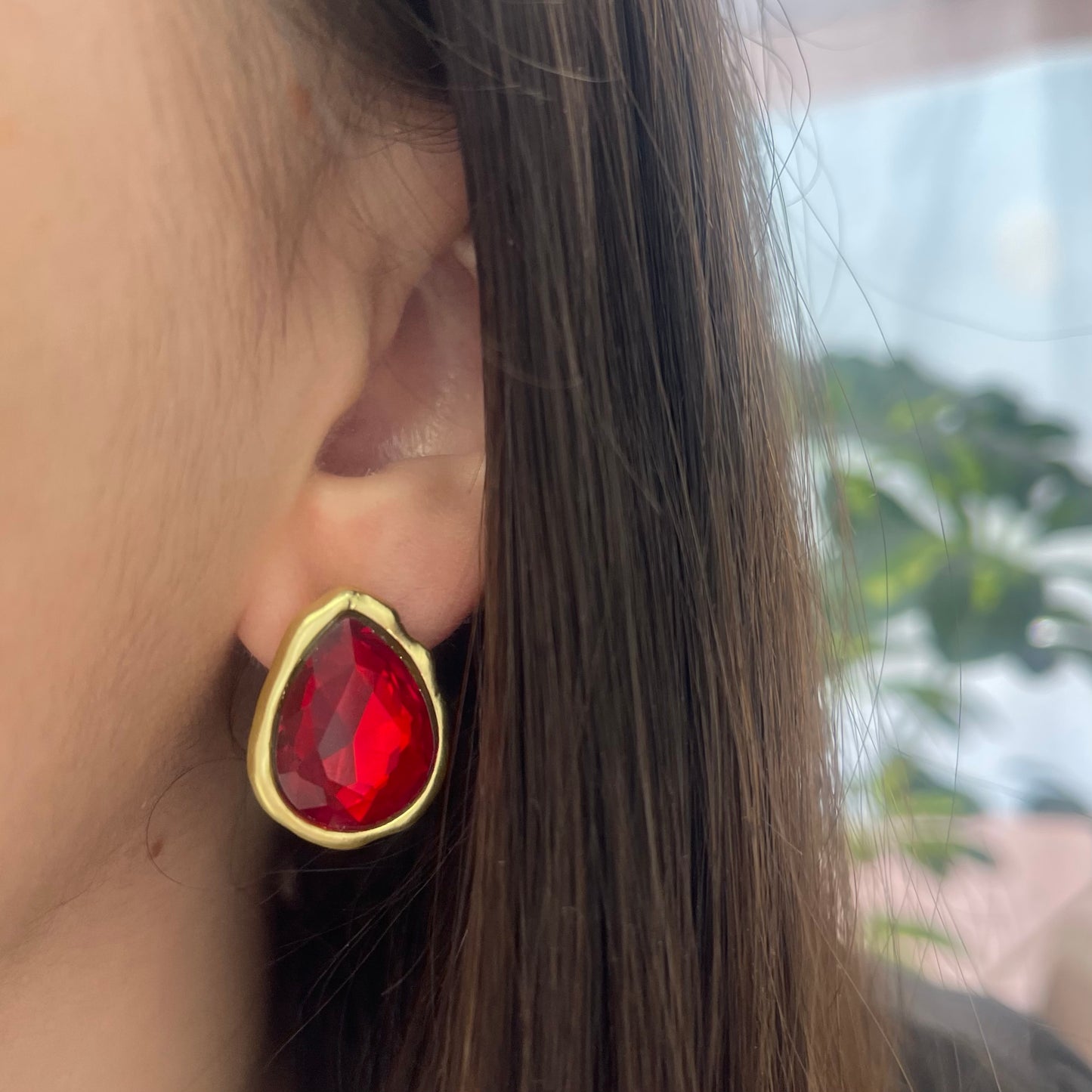 Ruby Drops Gold Earrings