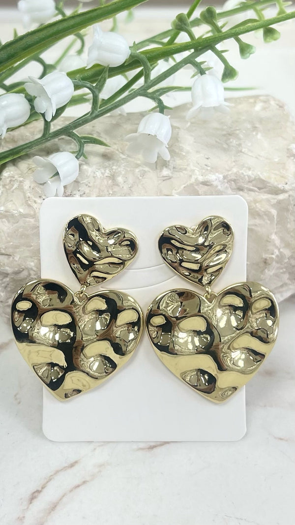 Hammered Hearts Gold Earrings