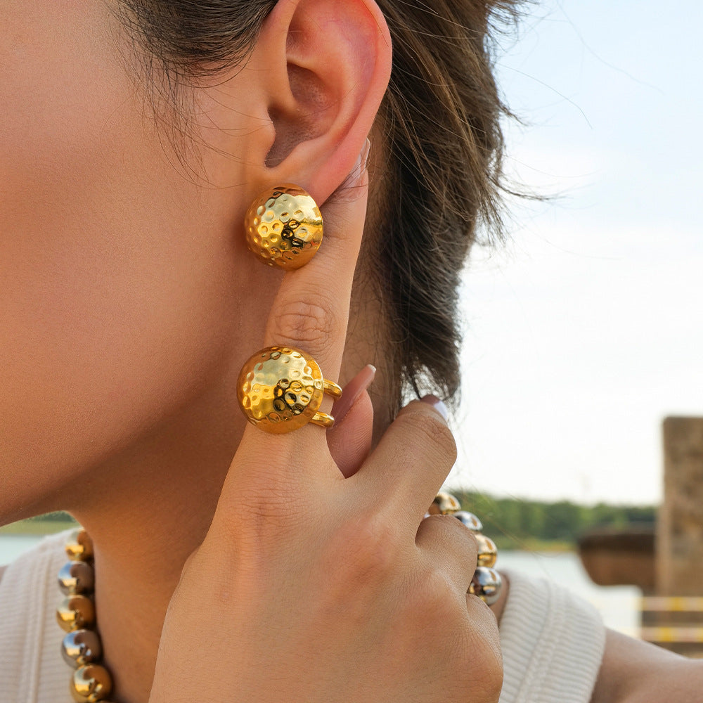 Hammered Round Gold Earrings