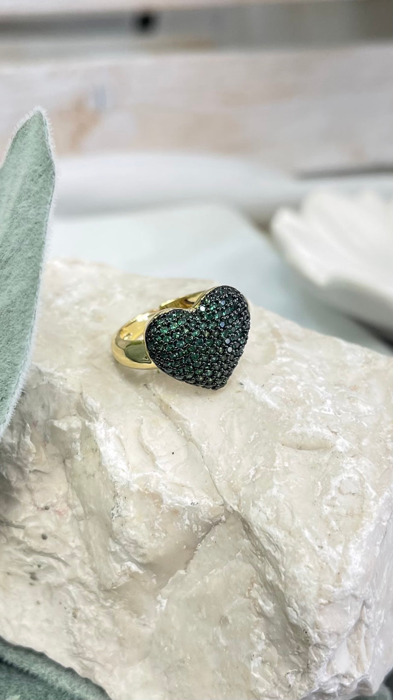 Green Heart Gold Ring