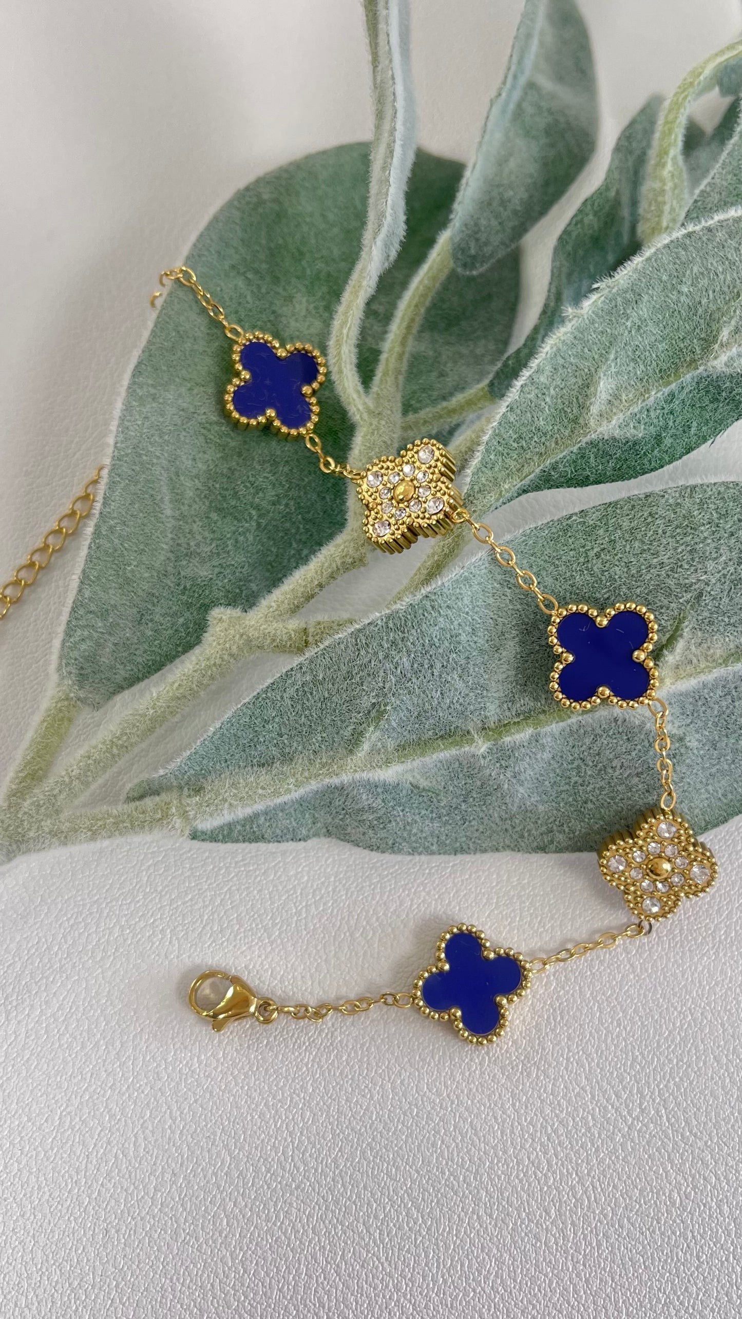 Blue And Zirconia Clover Gold Bracelet