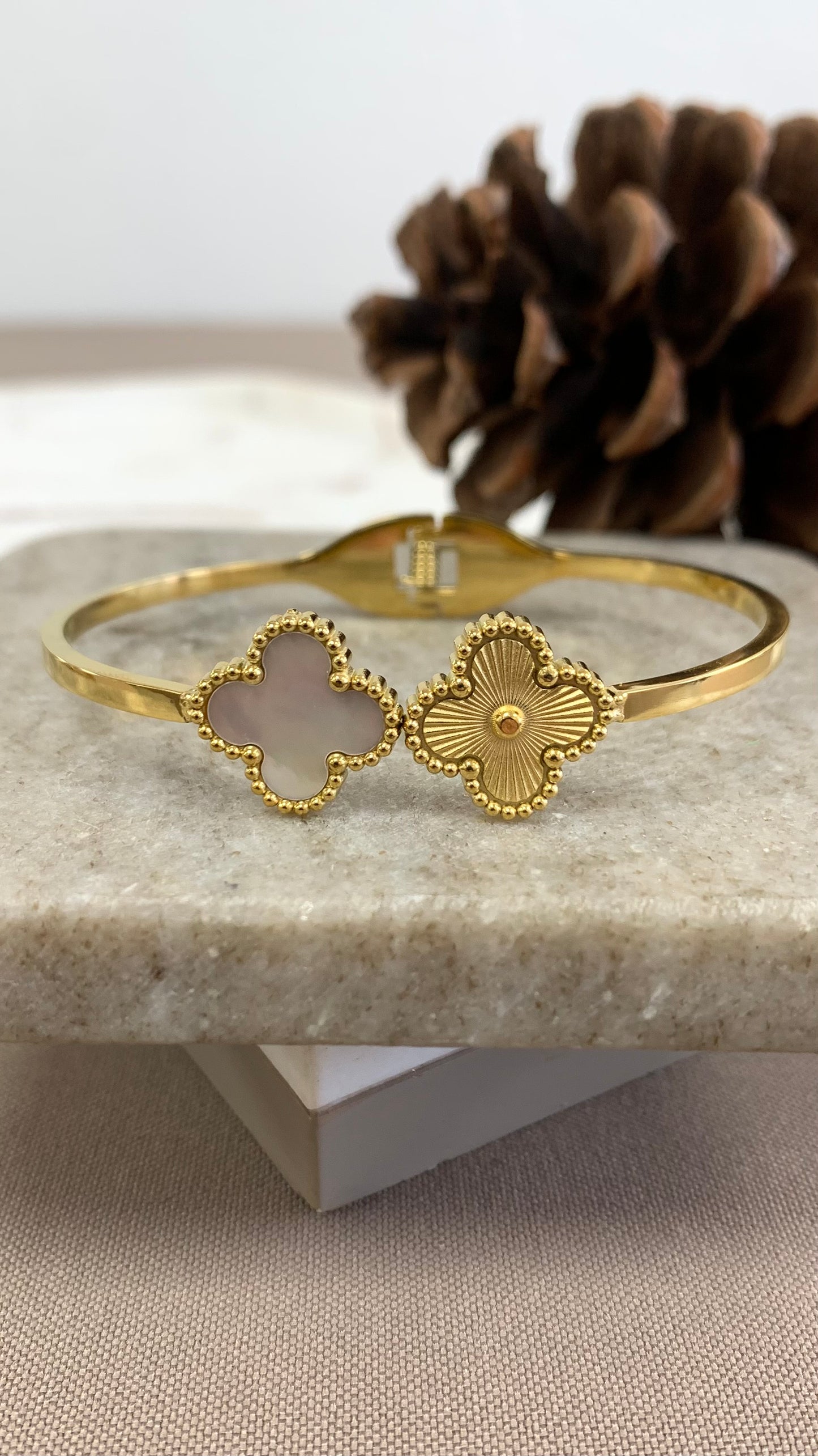 White Clover Cuff Gold Bracelet