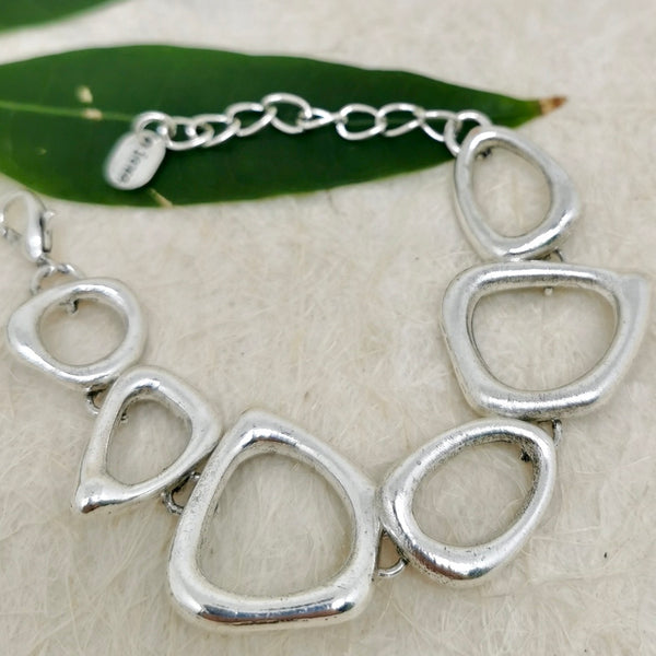 Multi Shape Long Silver Bracelet
