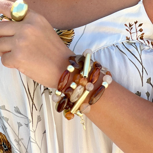 5 Layers Brown Almond Gold Bracelet