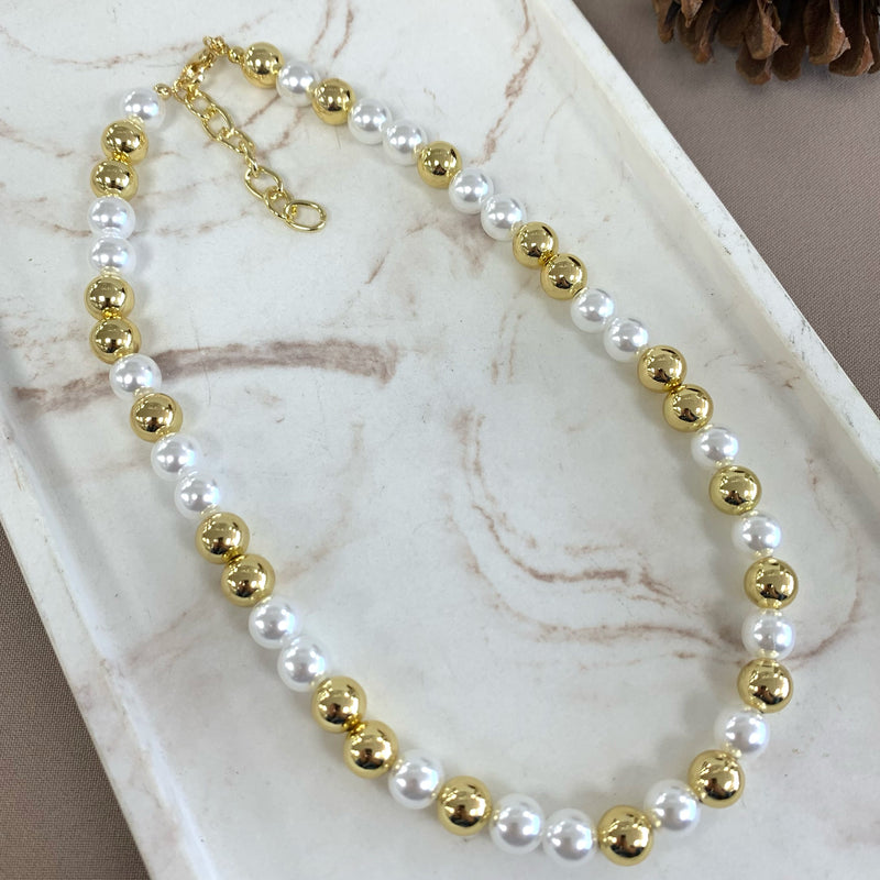 Two Pearl and Two Globe Gold Necklace
