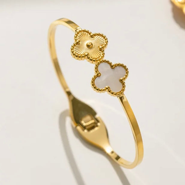 White Clover Cuff Gold Bracelet