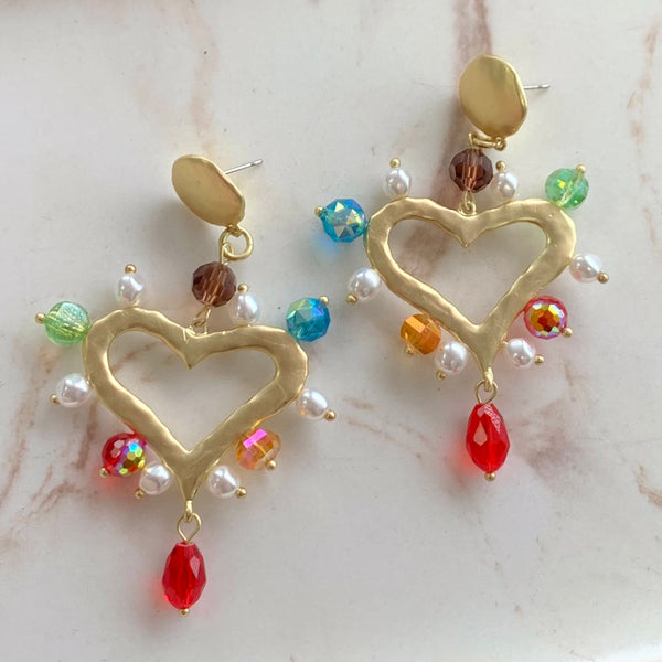 Colorful Hearts Gold Earrings