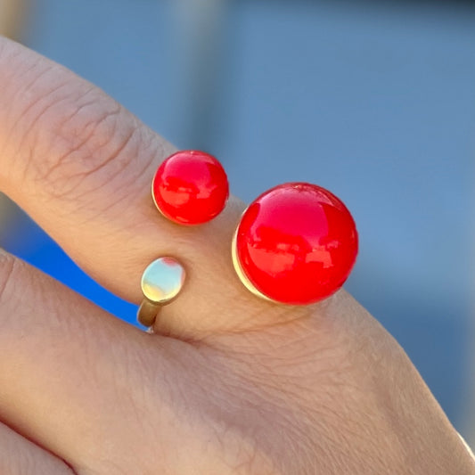 Gold Ring With Two Red Balls