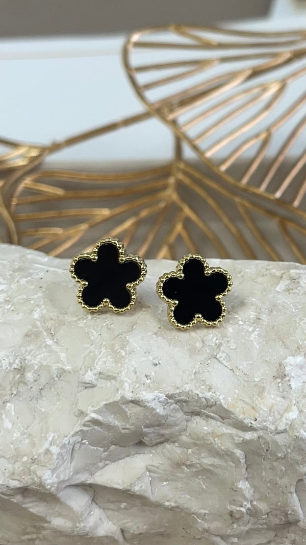 Black Flower Gold Earrings