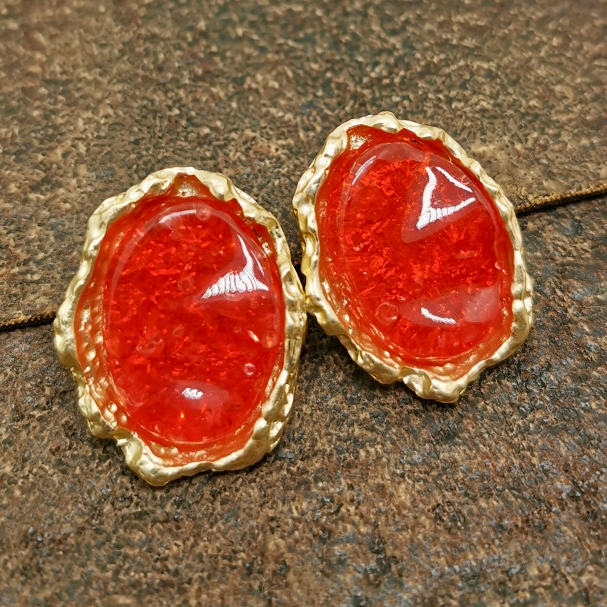 Oval Red Acrylic Earring