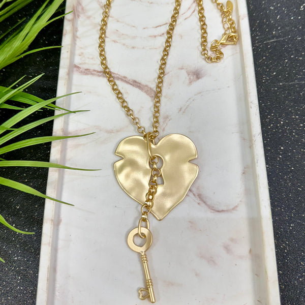 Lock Heart With Key Gold Necklace