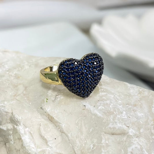 Blue Heart Gold Ring