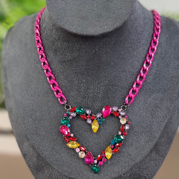 Fuchsia Chain With Multicolors Heart