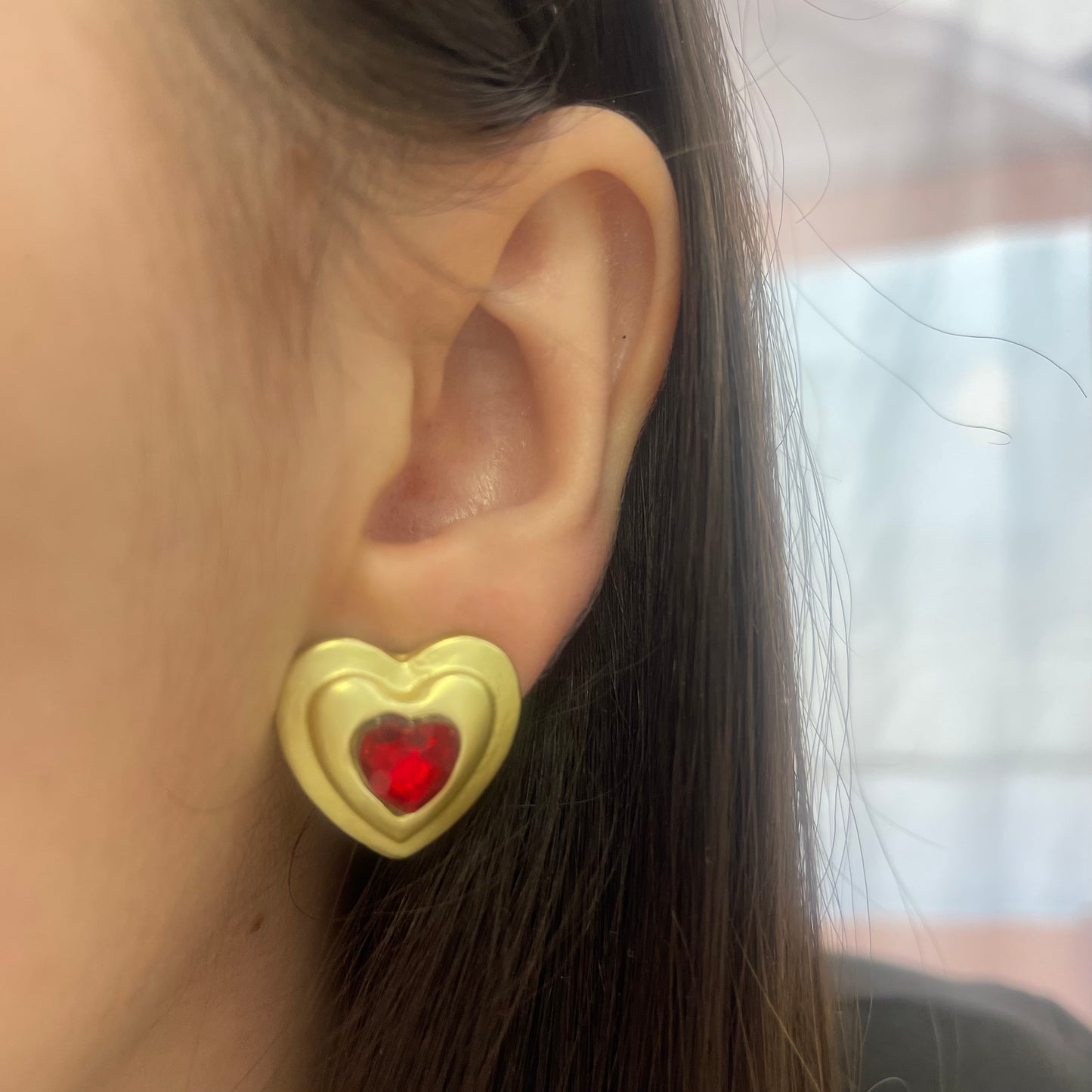 Ruby Heart Gold Earring