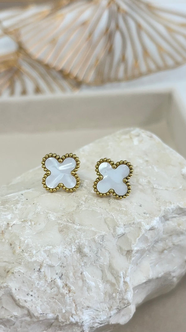 White Clover Gold Earrings