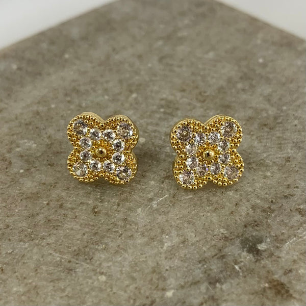 Zirconia Clover Gold Earrings