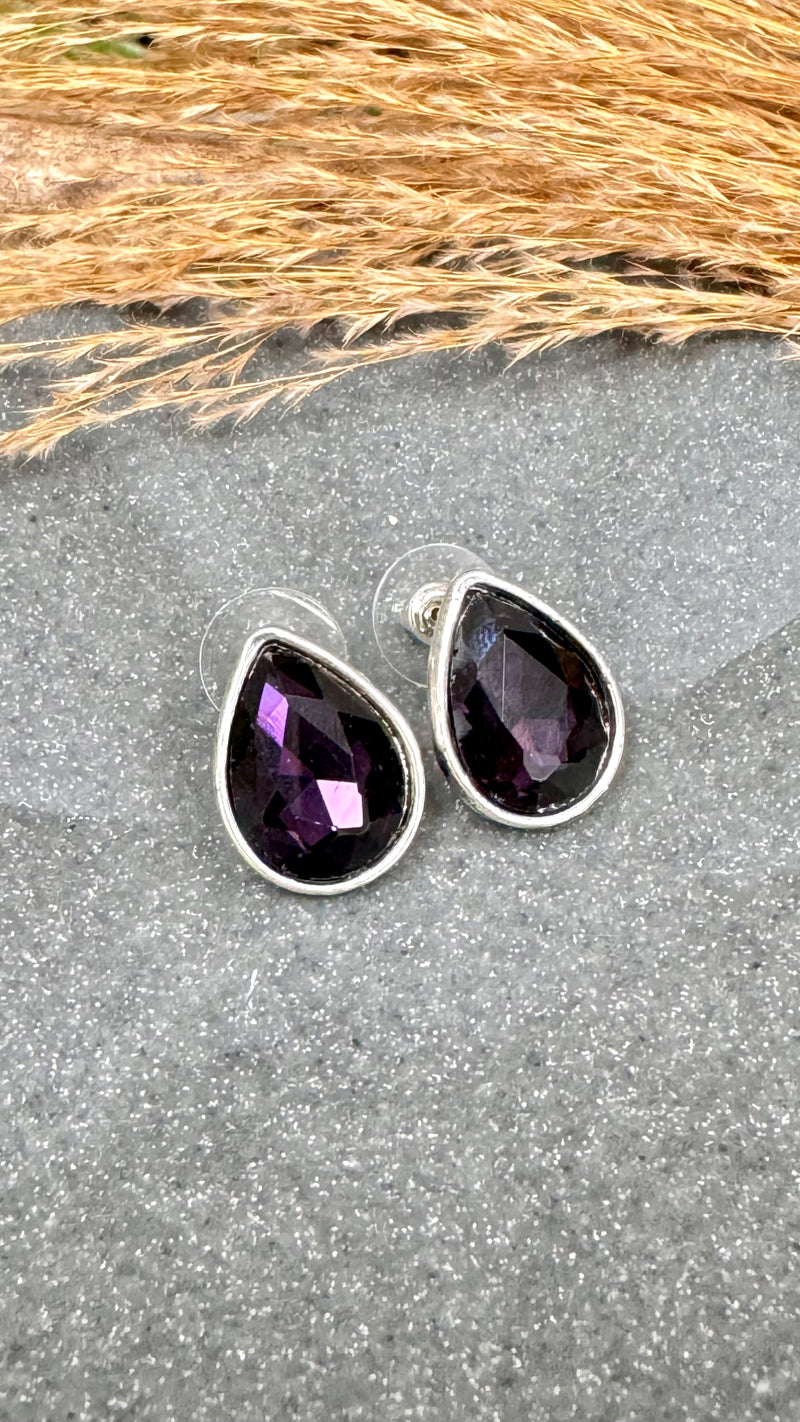 Purple Gem Stone Silver Earrings