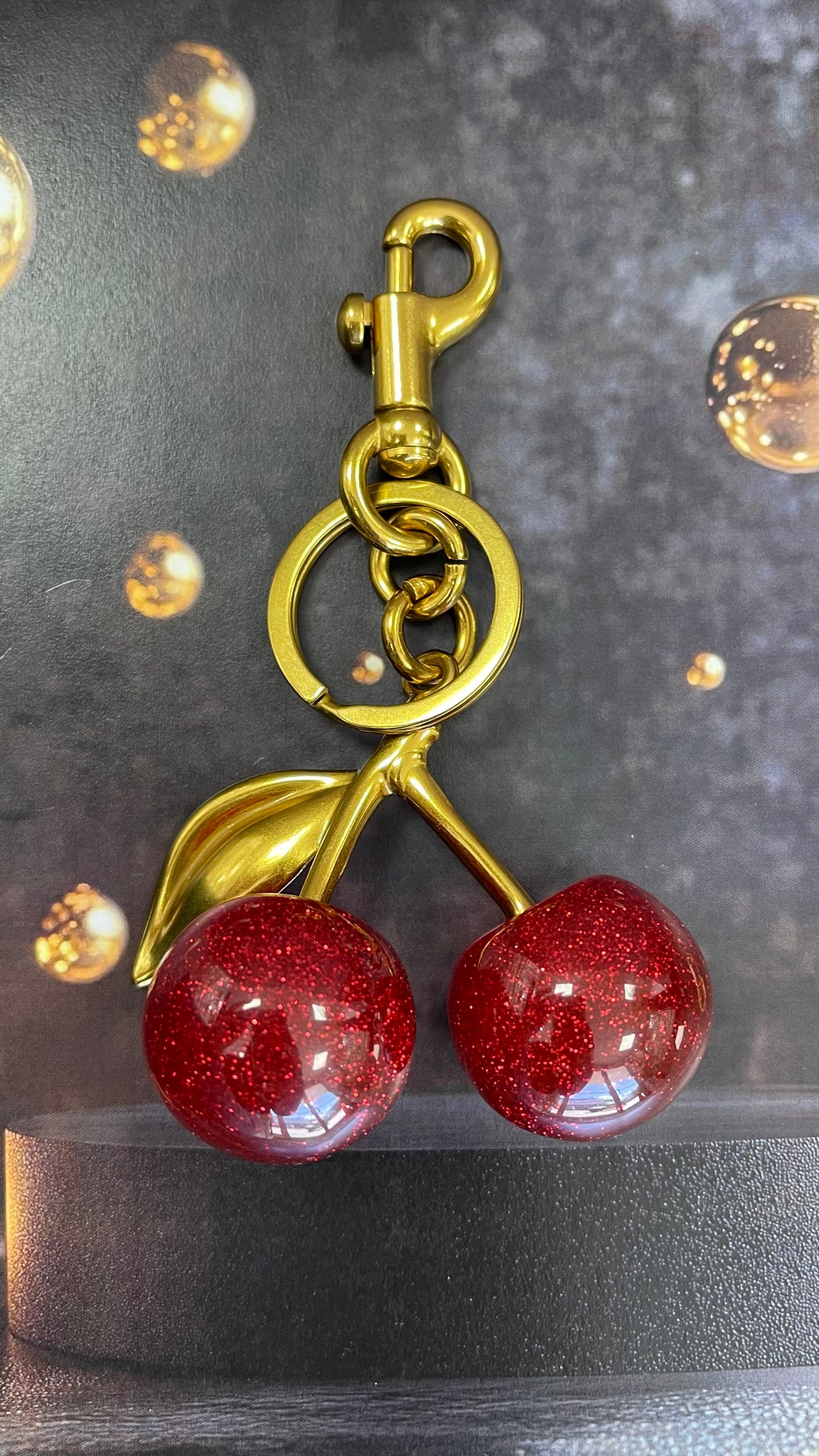 Red Cherry Keychain Gold