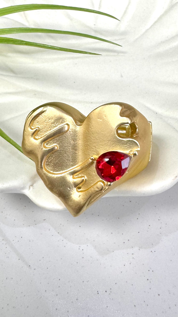 Red Quartz Heart Gold Ring