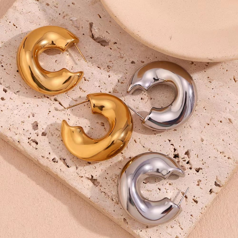 Bold Half Moon Silver Earring