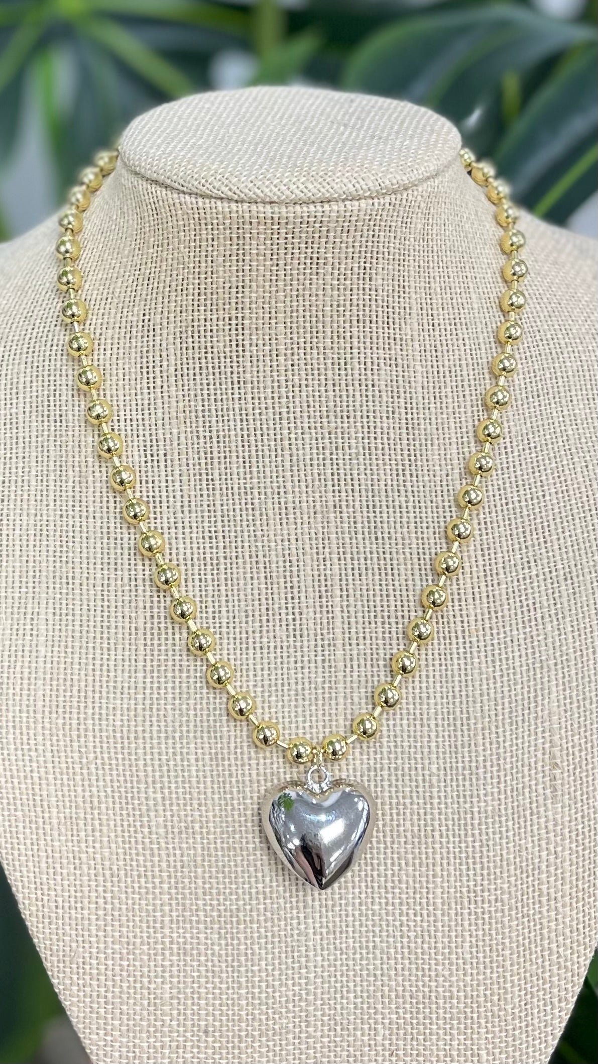 Bubble Silver Heart Gold Necklace