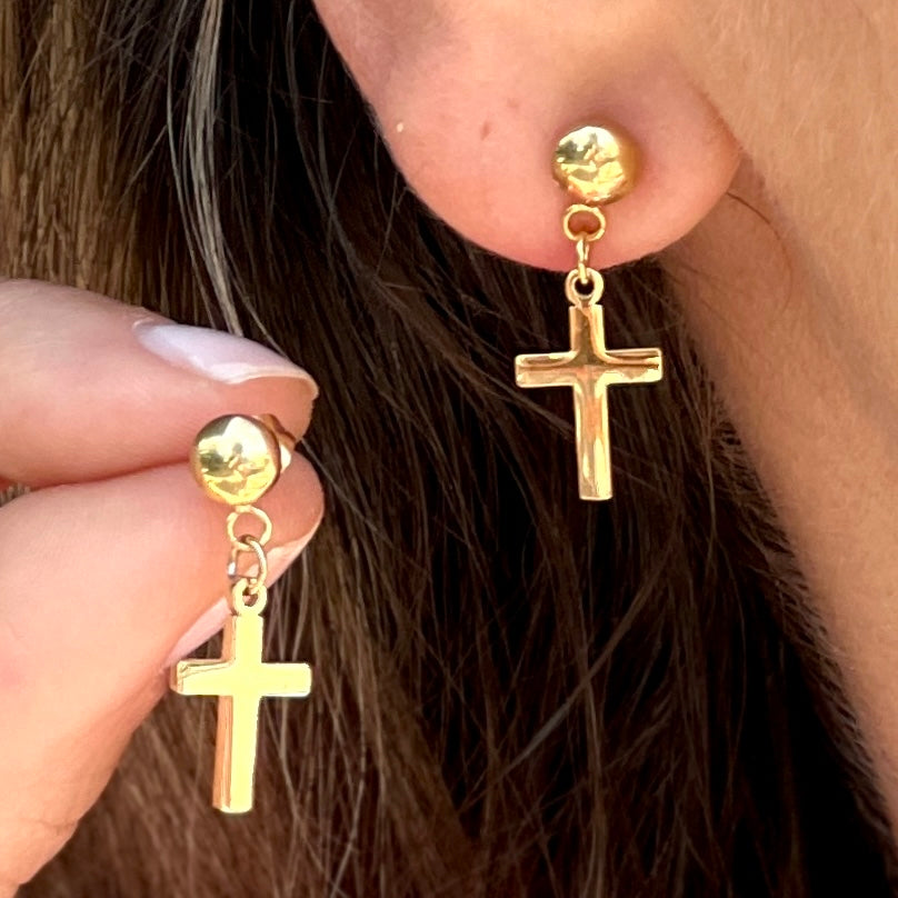 Gold cross earrings