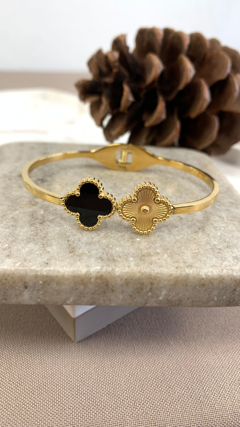 Black Clover Cuff Gold Bracelet