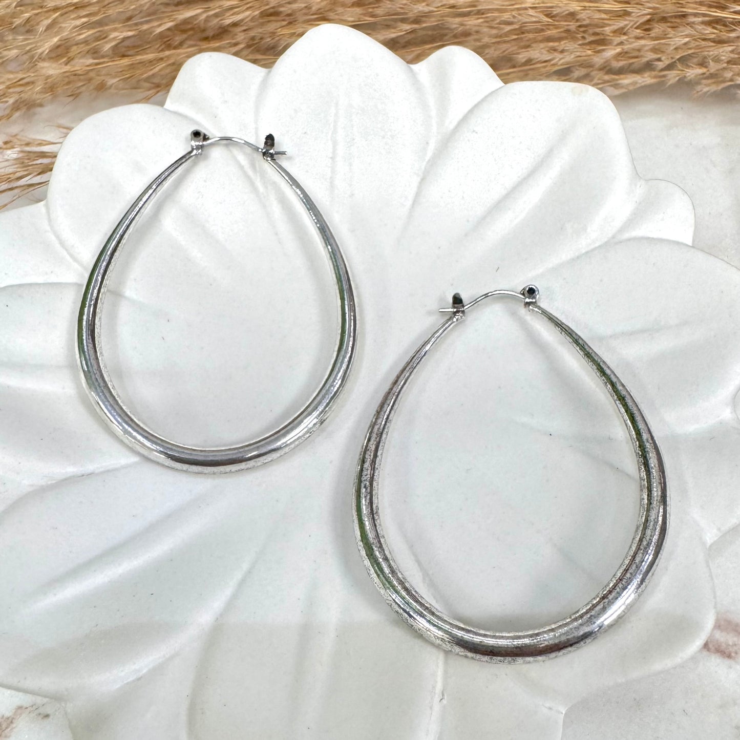 Ovals Hoops Silver Earrings