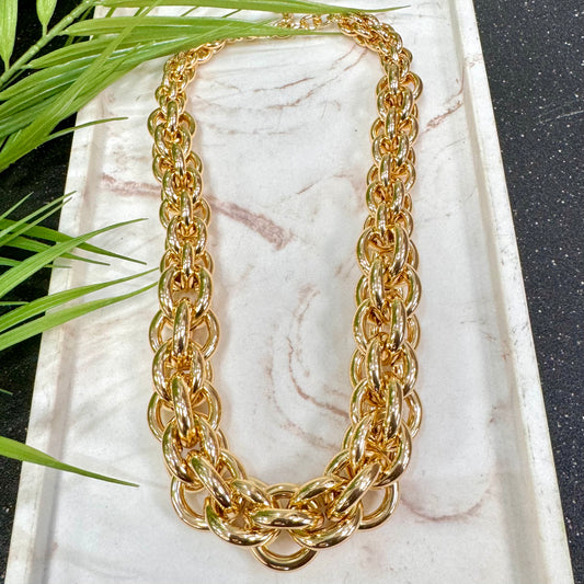 Gold Double Hoop Chain Necklace