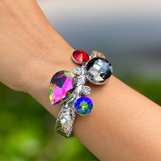 Multicolors Stones Black Silver Bracelets