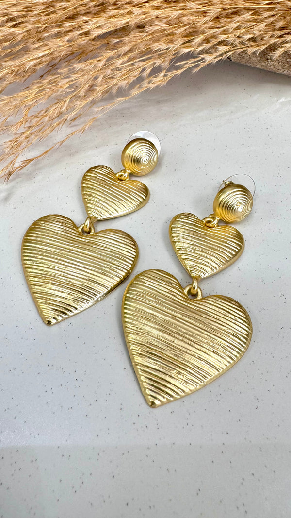 Striped Heart Gold Earrings