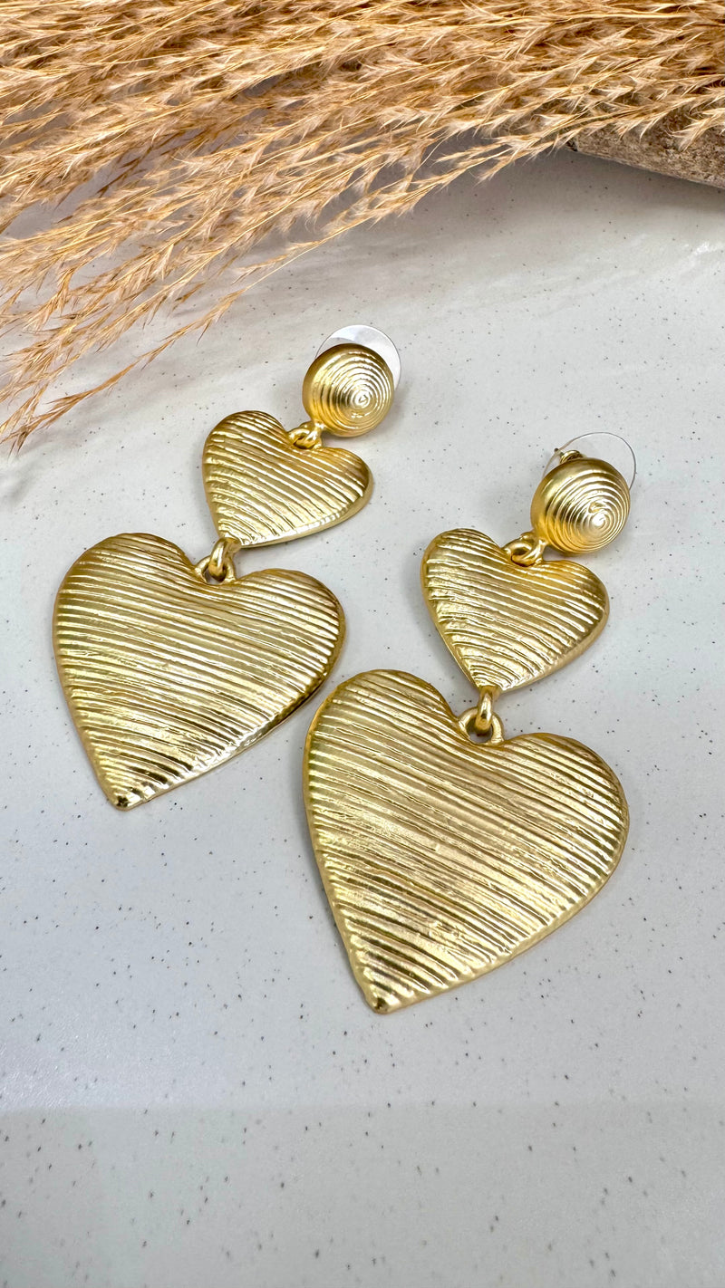 Striped Heart Gold Earrings